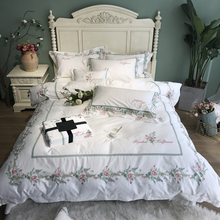 Jogo de cama estilo princesa branco, floral, branco, algodão egípcio, king/queen size, edredom e lençol 2024 - compre barato