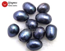 Qingmos atacado 10 peças 10-11mm colar preto arroz ou gota natural 2mm contas de pérola furo para fazer joias 2024 - compre barato