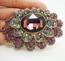 Vintage Luxurious Purple Flower Gold Tone Brooch Pin Rhinestone Crystal Woman brooch 2024 - buy cheap