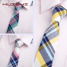 HUISHI Fashion 100% Cotton Tie Formal For Men Casual Plaid Necktie Gravatas Corbatas Slim Suits Mens Ties Party Narrow Neck Tie 2024 - buy cheap