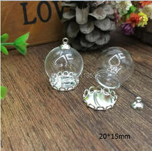 Free ship! 50sets/lot 20*15mm diy clear glass globe silver lace base glass globes set glass vial pendant glass cover round ball 2024 - buy cheap