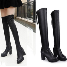 Spring New Female Long Tube Over The Knee Boots Female Winter Stretch Leather Boots Thick With High Heel Stovepipe Boots 2024 - buy cheap