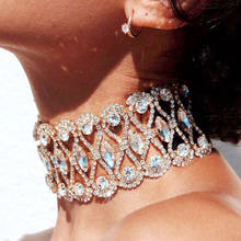 2019 Luxury Brand Shine Crystal Flower Necklace Gold Chain Choker Statement Necklaces short Rhinestone Bib Collar 2024 - buy cheap