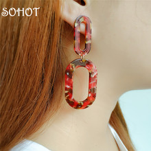 SOHOT Trendy Ethnic Style Tropical Geometric Drop Earrings Tide Acrylic Marble Pattern Women Accessories For Anniversary Gift 2024 - buy cheap
