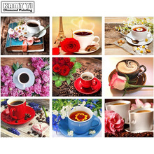 Cuadro con bordado de flores y diamantes de imitación, mosaico de flores, Kits de punto de cruz cuadrados completos, taza de café, decoración del hogar YY, nuevo 2024 - compra barato