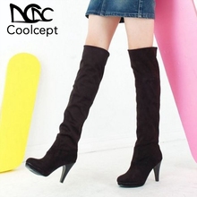 CoolCept Sexy Women Over Knee Boots Platform Warm Fur Shoes Women Over Knee Stretch Boots Winter Fashion Footwear Size 30-43 2024 - buy cheap