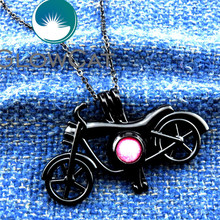 H503 preto motocicleta medalhão gaiola colar, ajuste 7-8mm contas pérola gem gaiola pingente de montagem diy colar 2024 - compre barato