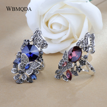 Wbmqda Hot Purple Stone Butterfly Rings For Women Fashion Antique Silver Color Wedding Jewelry Big Rhinestone Ring Party Gift 2024 - buy cheap