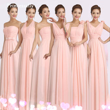 Peachy Pink Bridesmaid Dress Long Chiffon Cheap Winter Wedding Party Prom Dresses Vestido De Festa De Casamento Dama De Honra 2024 - buy cheap