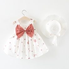 New Summer Girls Clothing Sets Fashion Soft Dot Polka Sundress Big Bow Dress+Sun Hat Suit 2PCS Baby Girls Clothes Set 2024 - buy cheap