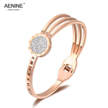 AENINE Stainless Steel Roman Numerals Rhinestone Rose Gold Wedding Bangles Bracelets Lovers Jewelry Valentine's Day Gift AB18056 2024 - buy cheap