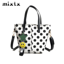 mixtx 2019 Winter Women Cute Dot Panelled Handbag Sweet Lady Designer Crossbody Bag Fashion Pendant PU Tote Messenger Bucket Bag 2024 - buy cheap