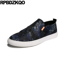 Spring Skate Yellow Rubber British Style New Elevator Blue Breathable Slip On Floral Vintage Shoes Height Increasing Men Printed 2024 - buy cheap