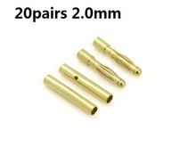 20pairs Factory Price 2.0mm 2mm 2 banana Gold Bullet connectors plug Golden Connector wholesale 2024 - buy cheap