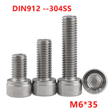 100pcs DIN912 M6*35 Hexagon Socket Head Cap Screws 304 Stainless Steel M6x35mm Allen Hex Cylinder Machine screw bolts 2024 - buy cheap