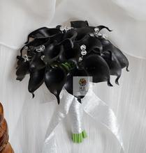 Брендовый Свадебный букет для невесты, черный цветок каллы из искусственной кожи, Прозрачный кристаллический бисер, ручная работа, свадебный цветок подружки невесты, домашние украшения 2024 - купить недорого