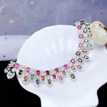 Palace party luxury style: graceful colorful tourmaline gemstone necklace for women silver jewelry natural gem birthday gift 2024 - buy cheap