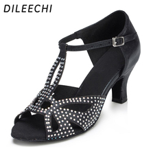 Dileechi sapatos de dança femininos, preto, azul, cinza, latino, sapatos de festa de casamento, salto de 6cm 2024 - compre barato