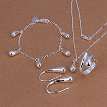 Модные ювелирные изделия серебряного цвета, ожерелье, браслет и кольцо, регулируемые и серьги, Дамский ювелирный набор SS223 2024 - купить недорого