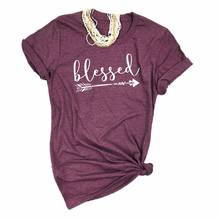 2018 Women T-shirt Short Sleeve blessed Arrow Letter Printed O-Neck Female Tops Tee Fashion Summer Casual Loose Soft Ladies Tops 2024 - buy cheap