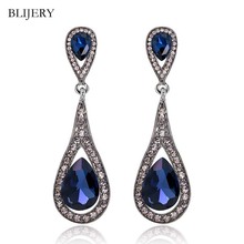 BLIJERY Navy Blue/Wine Red/Champagne Crystal Drop Earrings for Women Fashion Jewelry Long Dangle Earrings Wedding Femme Brincos 2024 - buy cheap