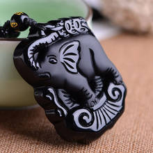 Energy Real Chinese Handwork Natural Black Obsidian Carved  Cute Elephant Amulet Lucky Pendant Necklace Fashion Jewelry 2024 - buy cheap