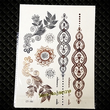 Вспышка металлическая мандала цветок временные татуировки водонепроницаемый Индийский браслет тату боди арт поддельные женщины хна золотые тату-наклейки 2024 - купить недорого