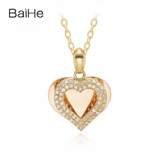 BAIHE Solid 18K Yellow Rose Gold 0.29ct H/SI Round Natural Diamond Women Wedding Fine Jewelry Beautiful heart-shaped Necklaces 2024 - buy cheap