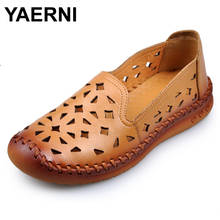 YAERNI 2017 New summer Handmade breathable women's shoes genuine leather female hole loafers soft outsole casual shoes flats 2024 - buy cheap