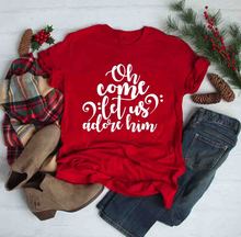 Oh Come Let Us Adore él-Camiseta de Navidad, camiseta Hipster informal, divertida, roja, Tops, eslogan, regalo de Navidad, Camisetas góticas 2024 - compra barato