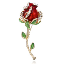 Broches de rosa roja de cristal esmaltado para mujer, broche elegante de aleación de flores para bodas, fiestas, banquetes, regalos de San Valentín 2024 - compra barato