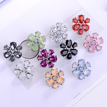 LUBOV Six Flower Petals Acrylic Crystal Stone Fashion Stud Earrings Silver Color Metal Piercing Earrings For Women Girl Jewelry 2024 - buy cheap