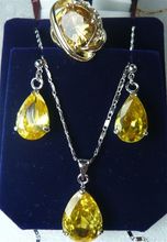 Cristal amarelo banhado a prata brincos anel (#7.8,9) conjunto de joias pingente> relógio atacado quartzo jade cristal cz 2024 - compre barato
