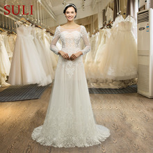 SL-3007 New Charming A-Line Tulle Lace Appliques Pearl Wedding Dress 2024 - buy cheap