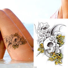 Pegatina de tatuaje temporal para hombres y mujeres, tatuaje corporal, diseños de tatuaje de manga de cráneo, pierna, muslo, hoja de tatuaje, color agua grande 2024 - compra barato