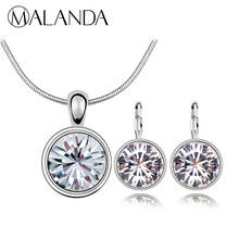MALANDA Brand White Balle Crystal From Swarovski Fashion Circle Pendant Necklace Stud Earrings Set Women Wedding Jewelry Sets 2024 - buy cheap