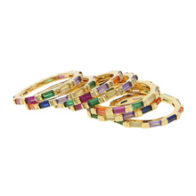 Anel de zircônio cúbico de arco-íris, anel dourado fino, colorido, faixa pela eternidade, moda elegante, para mulheres, joias de empilhar 2024 - compre barato