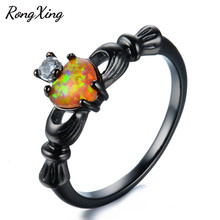 Dentixing anel feminino romântico, coração laranja opala de fogo, anel íntimo da moda, noivado, vintage, preto, dourado, anel cz rb0565 2024 - compre barato