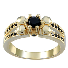 Black zircon Rings for women gold-color vintage skull flower jewelry paved Czech zircon Wedding band Engagement Ring 2024 - buy cheap