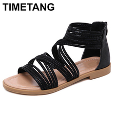 TIMETANG Summer Shoes Woman Sandals Cage Strap Sandalias Mujer 2019 Open Toe Flat Shoes For Women Gladiator Sandals PlusSizeE454 2024 - buy cheap