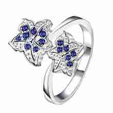 Free Shipping wholesale 925 stamp silver color wedding rings for women Double star with blue/purple/white crystal 2024 - buy cheap
