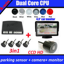 3in1 parking sensor  Dual core CPU + 4.3inch car monitor mirror TFT + Car rear view backup parking camera reverse CCD HD 2024 - buy cheap