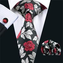 FA-348 Gents Necktie Black Floral 100% Silk Jacquard Tie Hanky Cufflinks Set Business Wedding Party Ties For Men Free Shipping 2024 - buy cheap