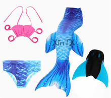 4PCS/Set New Children Swimmable Mermaid Tail With Mono fin Flipper  Girls Kids Swimsuit Mermaid Tail Costume for Girls Swimming 2024 - buy cheap