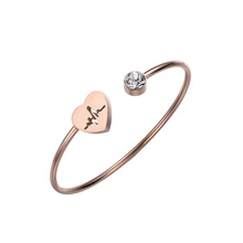 Stainless Steel Heart Beat Cuff Bracelet Rose Gold Crystal Bracelet Bangle for Women Girl Love Jewelry Valentine Day Gift 2024 - buy cheap