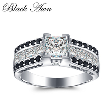 Женское кольцо [BLACK AWN], серое кольцо из серебра 925 пробы с черным и белым камнями в стиле Neo-Gothic C352, 4,1 грамма 2024 - купить недорого