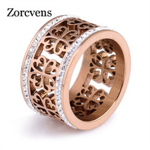 Модные Винтажные обручальные кольца с цветком zorcins для женщин, классический дизайн, розовое золото, нержавеющая сталь, 2 ряда, циркониевое кольцо с кристаллом 2024 - купить недорого