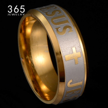 Top Quality Large Size 8mm Gold Titanium Steel Rings Prayer Jesus Cross Letter Bible Wedding Band Ring for Men Women 2024 - купить недорого