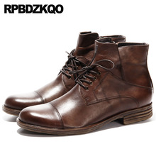 Botas oxford masculinas de negócios com zíper, sapatos formais de outono e casamento, couro legítimo marrom granulado com cadarço para homens, 2021 2024 - compre barato