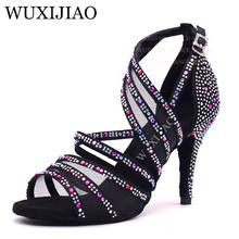 WUXIJIAO Latin Dance Shoes Women Big Small Rhinestone Salsa Party Wedding Ballroom Dancing Shoes Bronze Black  high heel 5-10cm 2024 - buy cheap